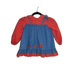 Jc Penney Vintage Toddle Time Dress 4T Red Floral Blue with Kittens A1